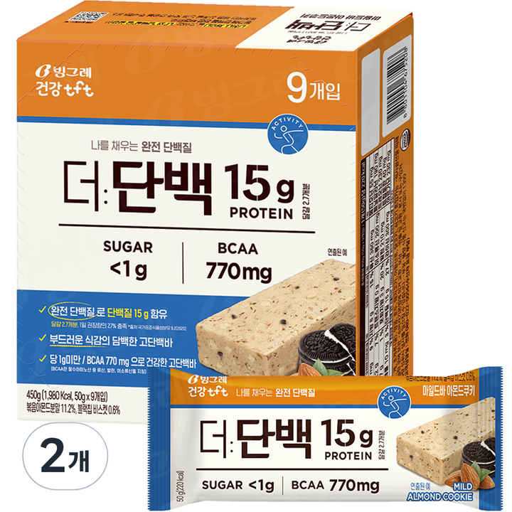 더단백 마일드바 아몬드쿠키 9p, 450g, 2개