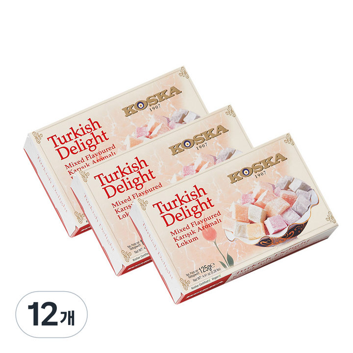 코스카 터키쉬딜라이트 터키젤리 디저트 과자 카이막 로쿰 믹스플레이버, 125g, 12개