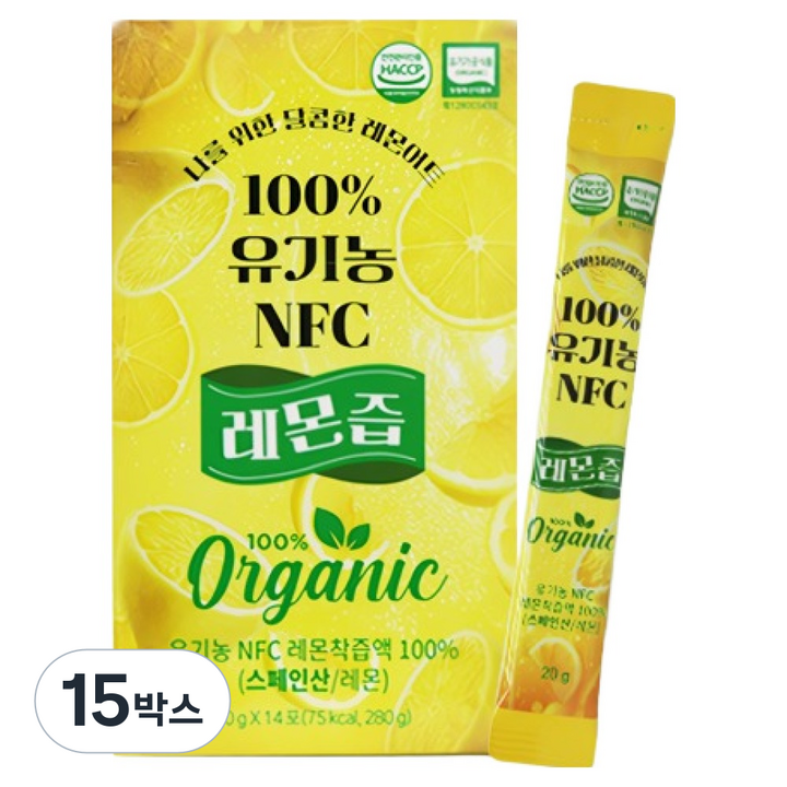 달콤한 유기농 NFC 레몬즙 스틱, 280g, 15개