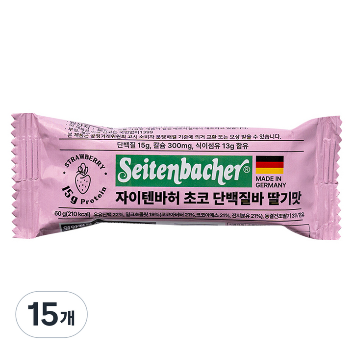 자이텐바허 초코 단백질바 딸기맛, 60g, 15개