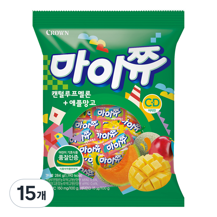 마이쮸 캔털루프멜론 + 애플망고 캔디, 284g, 15개
