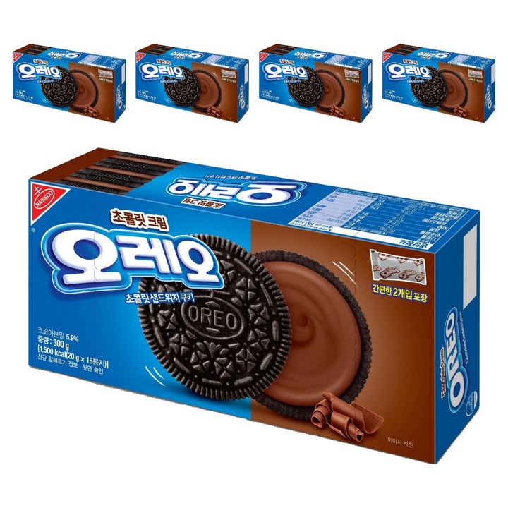 오레오 초콜릿 샌드위치 쿠키 초콜릿 크림, 300g, 5개