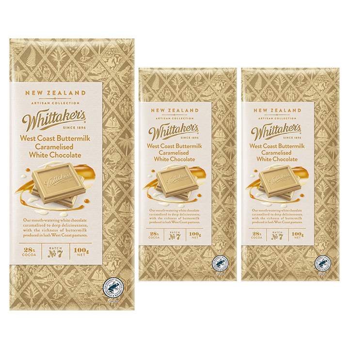 휘태커스 웨스트코스트 버터밀크 카라멜 화이트초콜릿, 100g, 3개