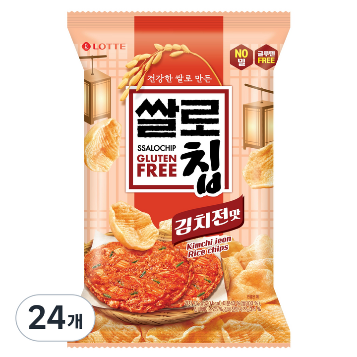 롯데웰푸드 쌀로칩 김치전맛, 24개, 75g