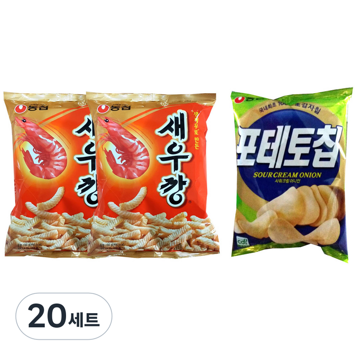 농심 새우깡 180g x 2p + 포테토칩 어니언 125g, 20세트