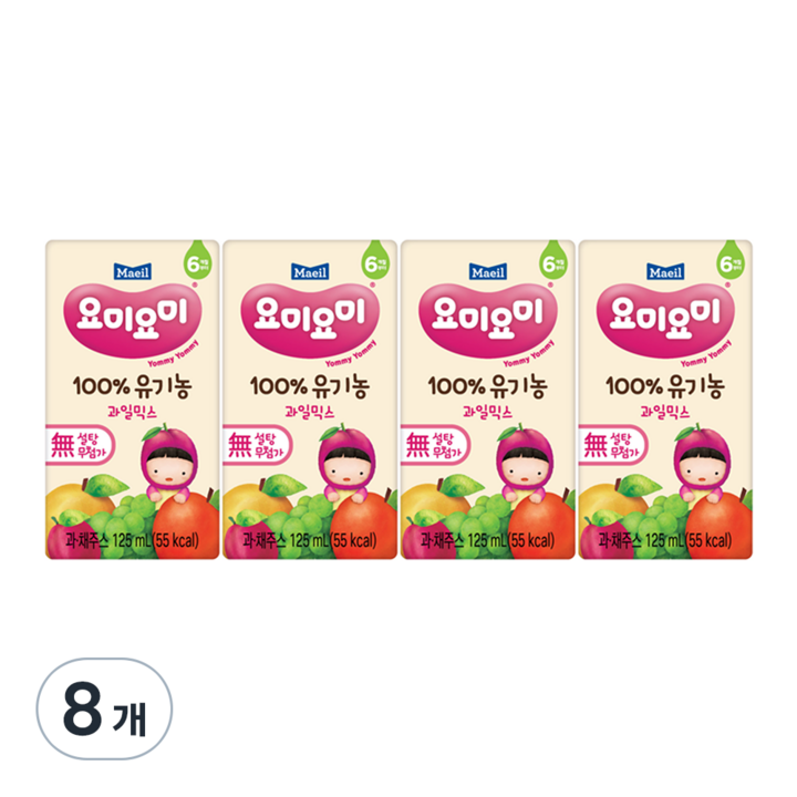 요미요미 매일유업 유기농 주스 과일믹스, 125ml, 8개