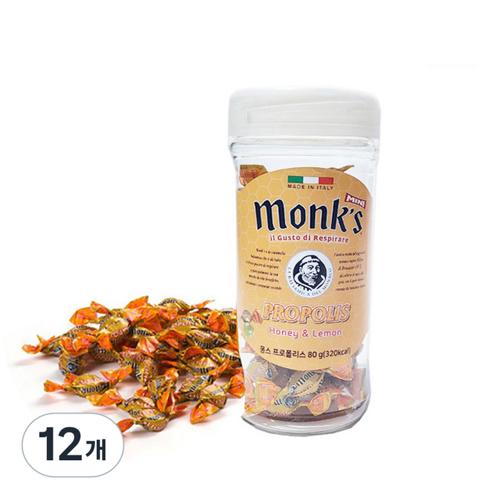 Monks 자동차컵 홀더용 프로폴리스 캔디, 80g, 12개