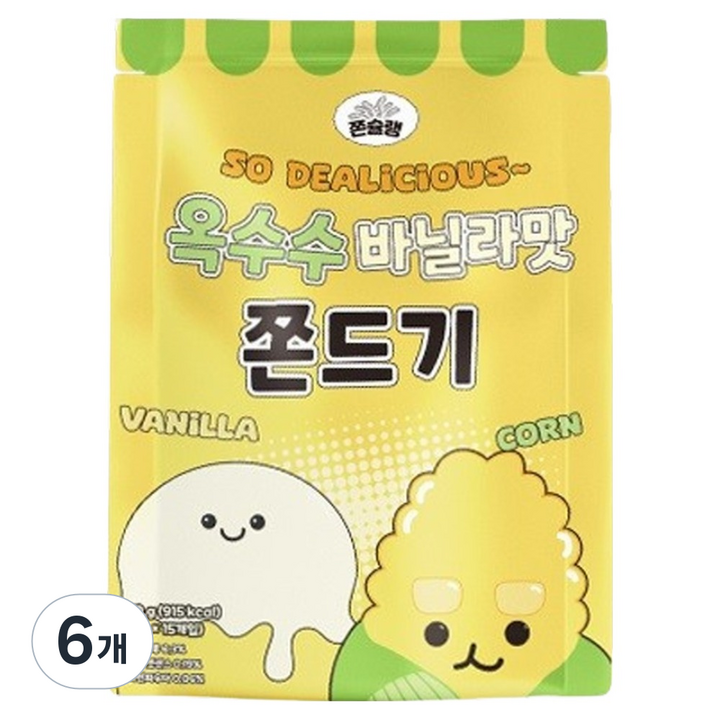 쫀슐랭 옥수수 바닐라 쫀드기 쫀득이 과자 간식, 6개, 270g