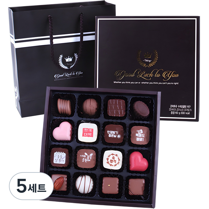디유 굿럭투유 수능 합격기원 수제 초콜릿 16구 + 쇼핑백 세트, 160g, 5세트
