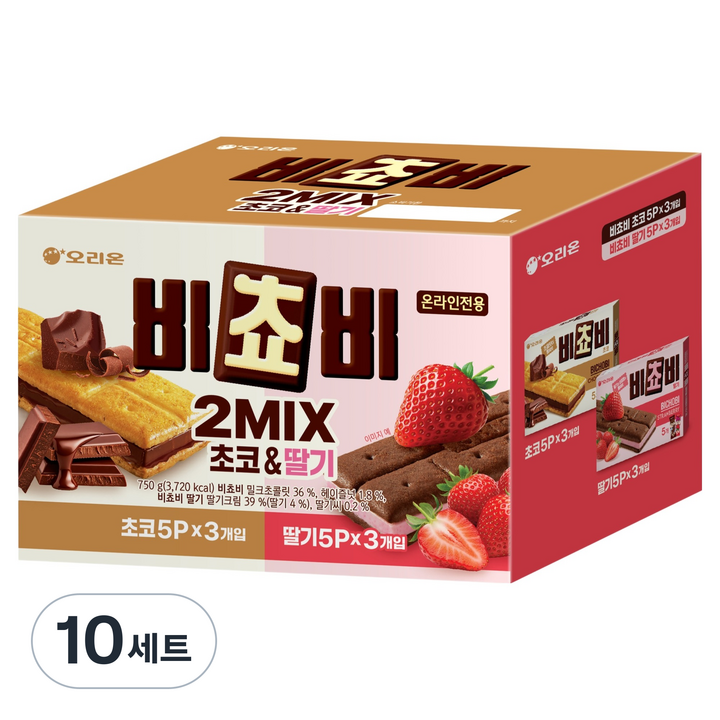 오리온 비쵸비 초코맛 125g x 3p + 딸기맛 125g x 3p 세트, 10세트