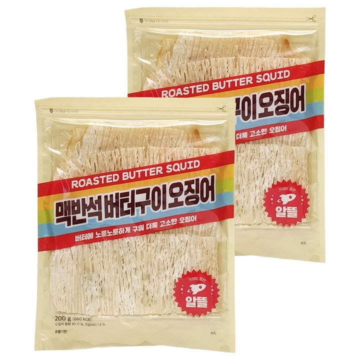 정화식품 맥반석버터구이오징어, 200g, 2개