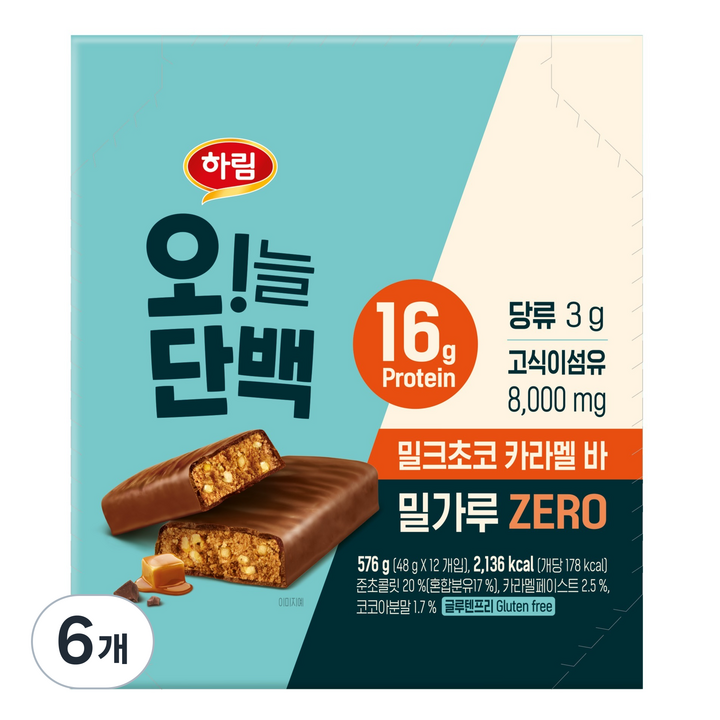 하림 오늘단백 밀크초코 카라멜바 12p, 576g, 6개