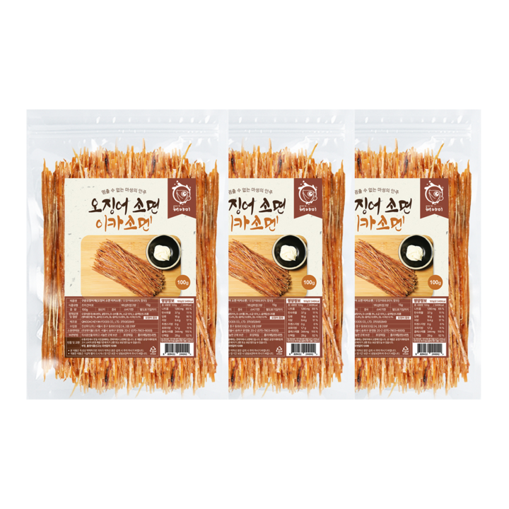 해야미 이카소멘 오징어소면, 100g, 3개