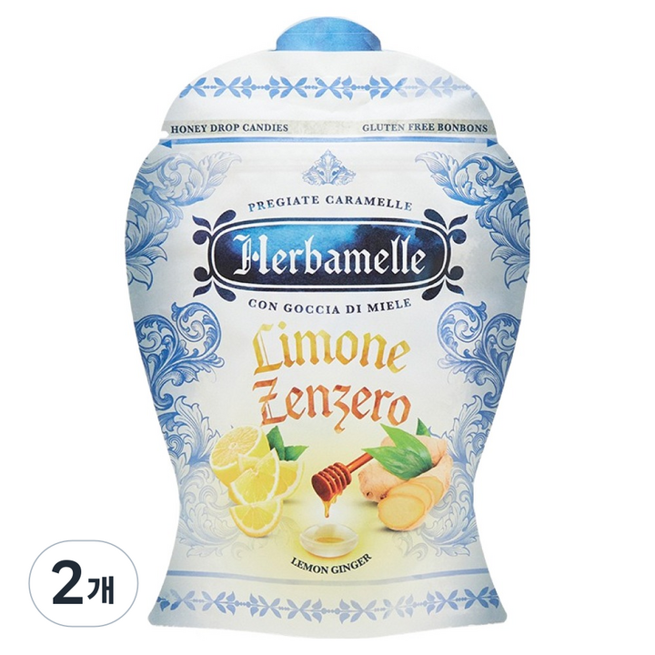 에르바멜레 허니드롭 레몬 진저 캔디, 75g, 2개
