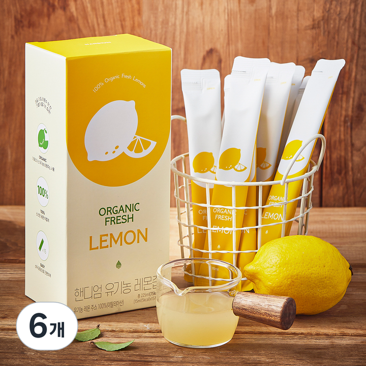 핸디엄 유기농 인증 레몬즙 15개입, 225ml, 6개