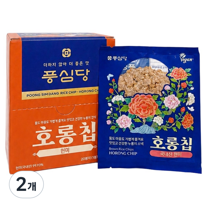 풍심당 호롱칩 국내산 현미 누룽지 과자 칩 20p, 200g, 2개