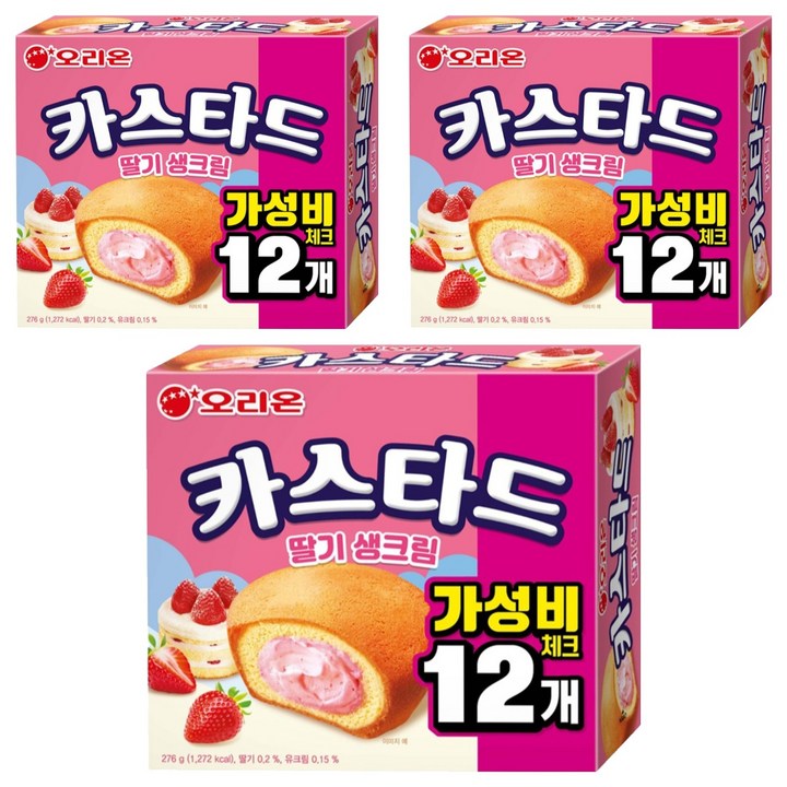 오리온 카스타드 딸기 생크림 12p, 276g, 3개