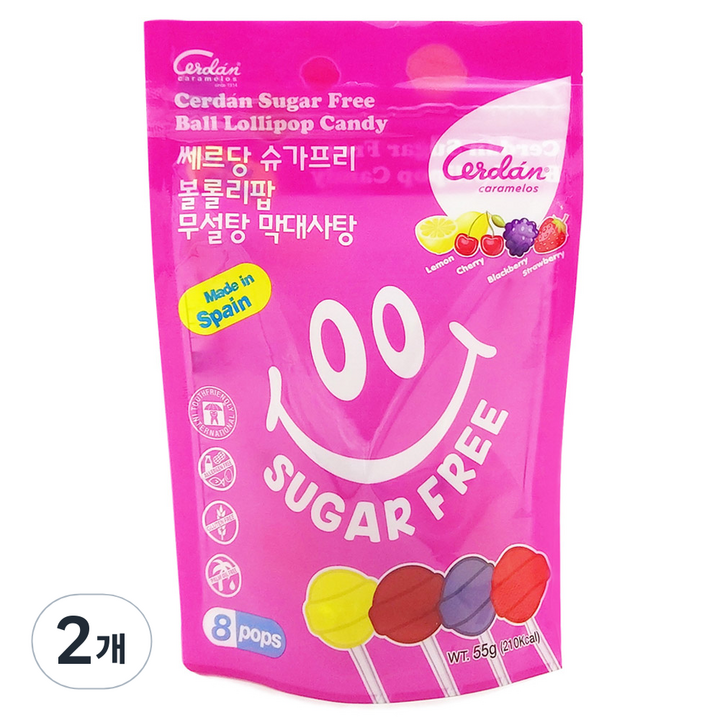 카라멜세르단 슈가프리 볼롤리팝 무설탕 막대사탕 8p, 55g, 2개