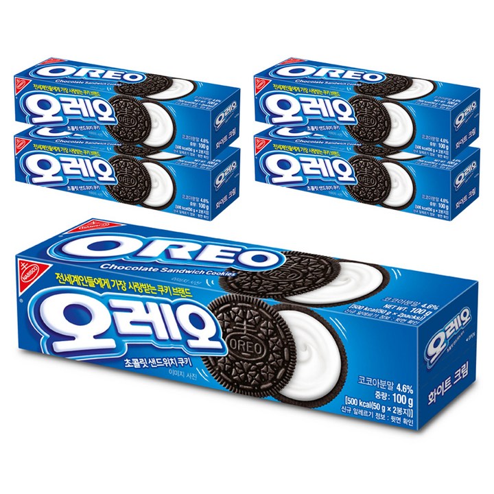 오레오 초콜릿 샌드위치 쿠키 화이트크림, 100g, 5개