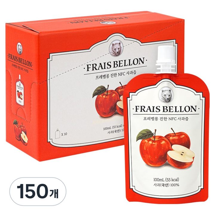 프레벨롱 진한 NFC 사과즙, 150개, 100ml
