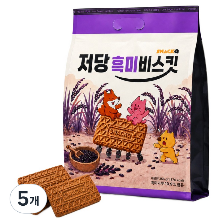 스낵큐 저당 흑미비스킷, 356g, 5개