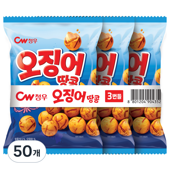 청우식품 오징어땅콩 3p, 90g, 50개
