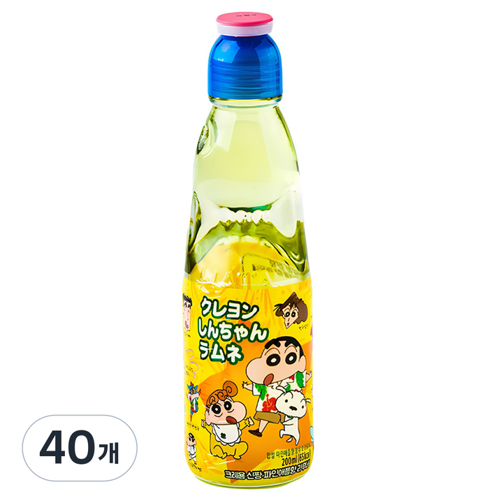 하타라무네 크레용신짱 파인애플향 라무네 탄산음료, 200ml, 40개