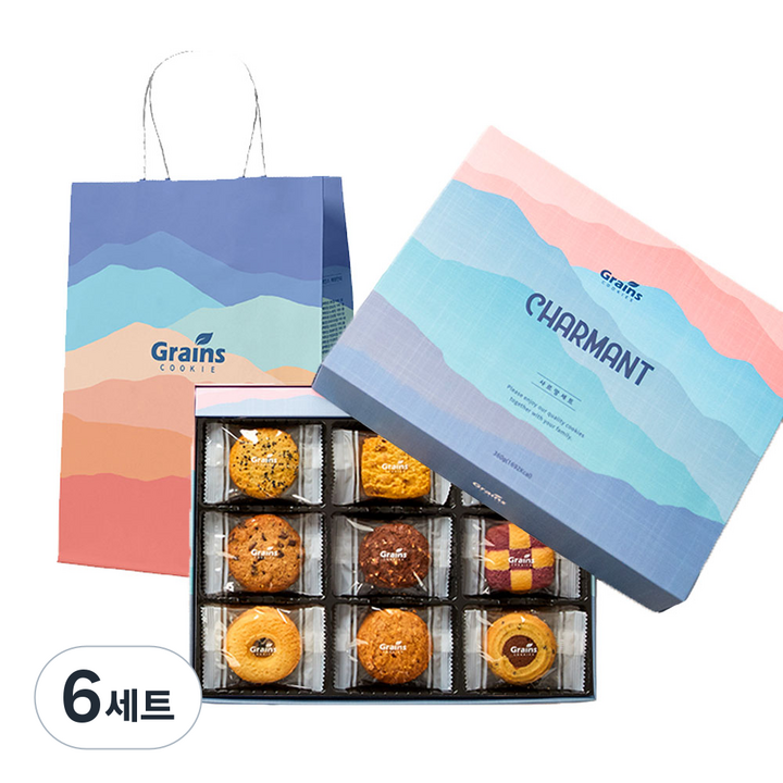 그래인스쿠키 샤르망 쿠키 세트, 쿠키 9종 (36P) + 쇼핑백, 6세트