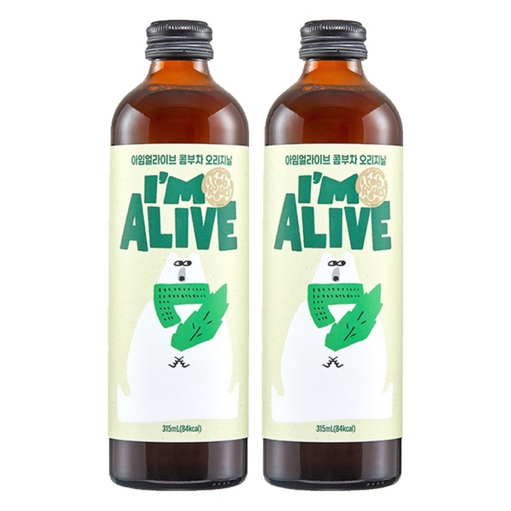 아임얼라이브콤부차 유리병 오리지날, 315ml, 2개