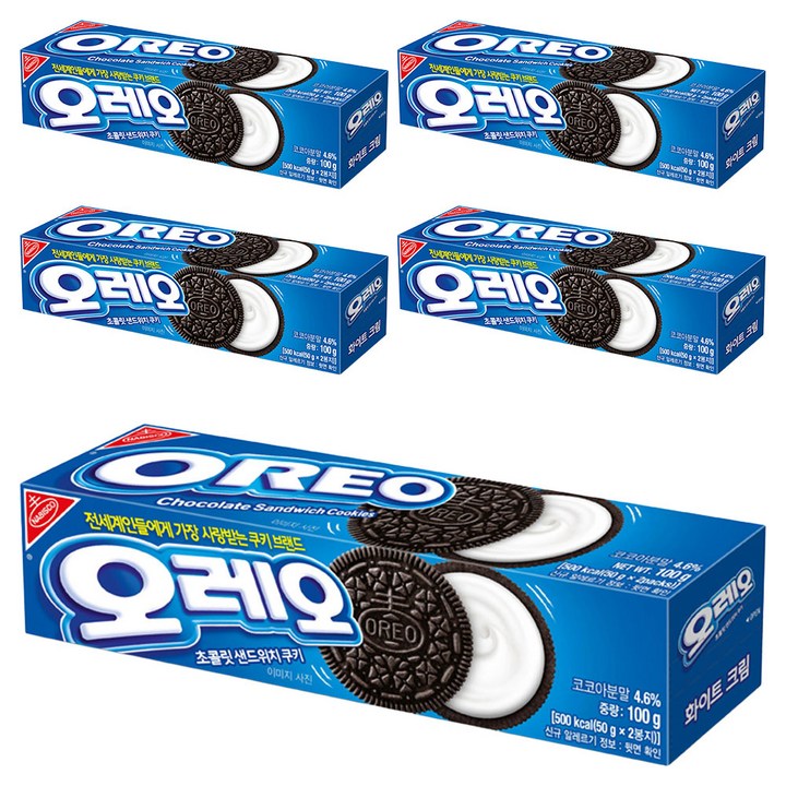 오레오 초콜릿 샌드위치 쿠키 화이트크림, 100g, 5개