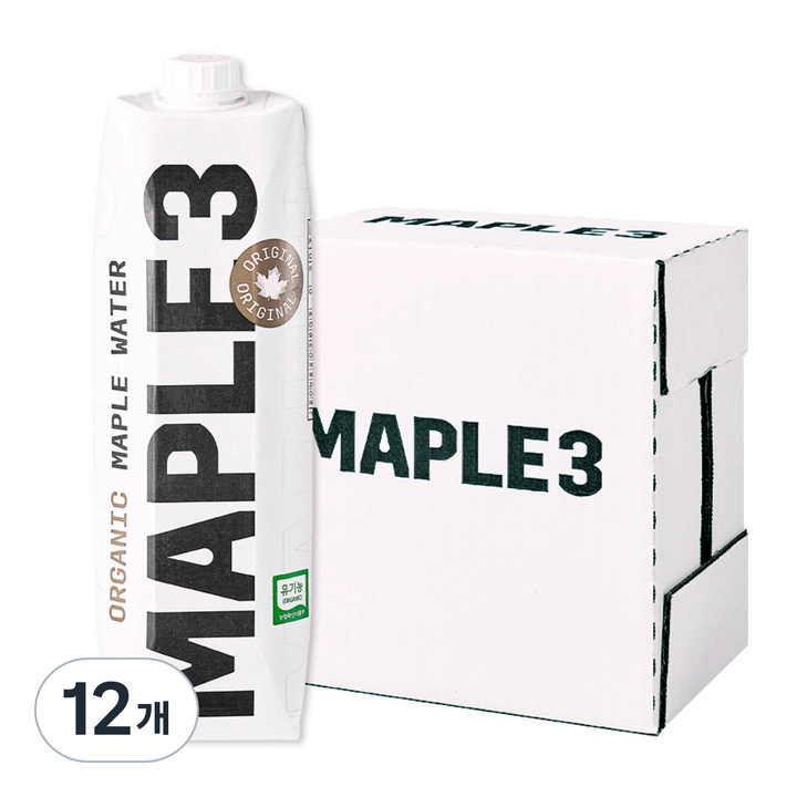메이플3 캐나다산 퀘백 유기농 메이플 워터, 1L, 12개