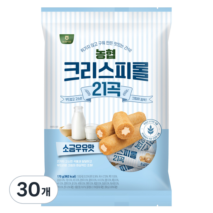 농협식품 크리스피롤 21곡 소금우유맛, 170g, 30개