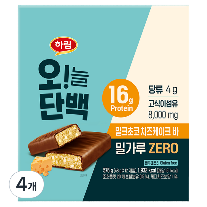 하림 오늘단백 밀크초코 치즈케이크 12p, 576g, 4개