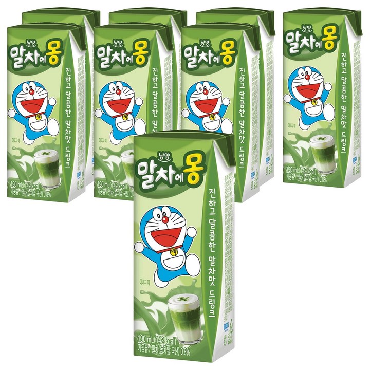 남양유업 말차에몽 우유, 190ml, 8개