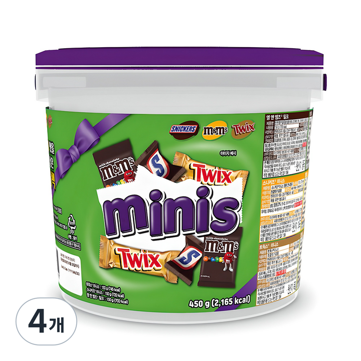 마즈 엠앤엠즈 스니커즈 트윅스 초콜릿 믹스드 기프팅 버켓, 450g, 4개
