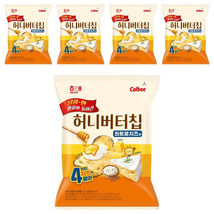 해태제과 허니버터 칩 콰트로치즈맛, 5개, 110g