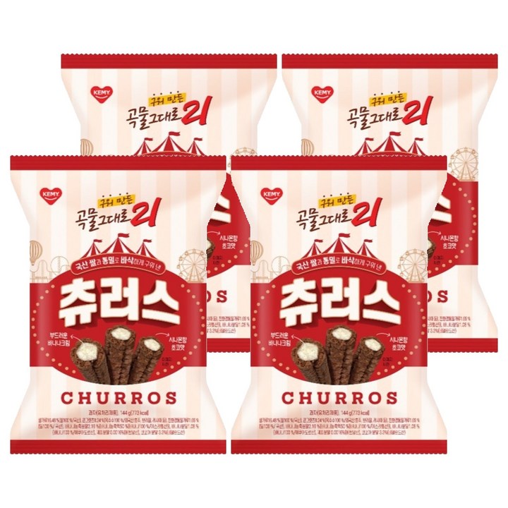 개미 구워 만든 곡물그대로 21 크리스피롤 츄러스, 4개, 144g