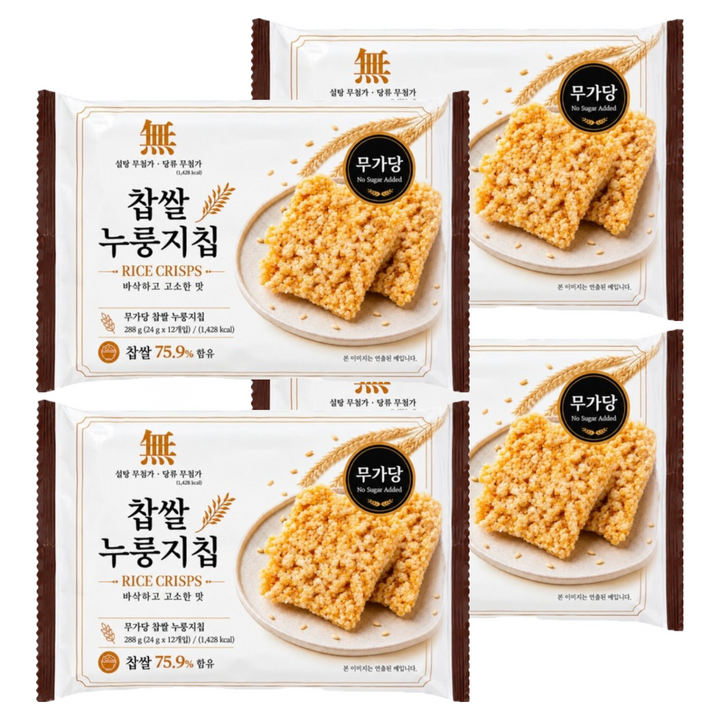 찹쌀 누룽지 쌀과자 무가당 쌀스낵 간식 개별포장 대용량, 4개, 288g