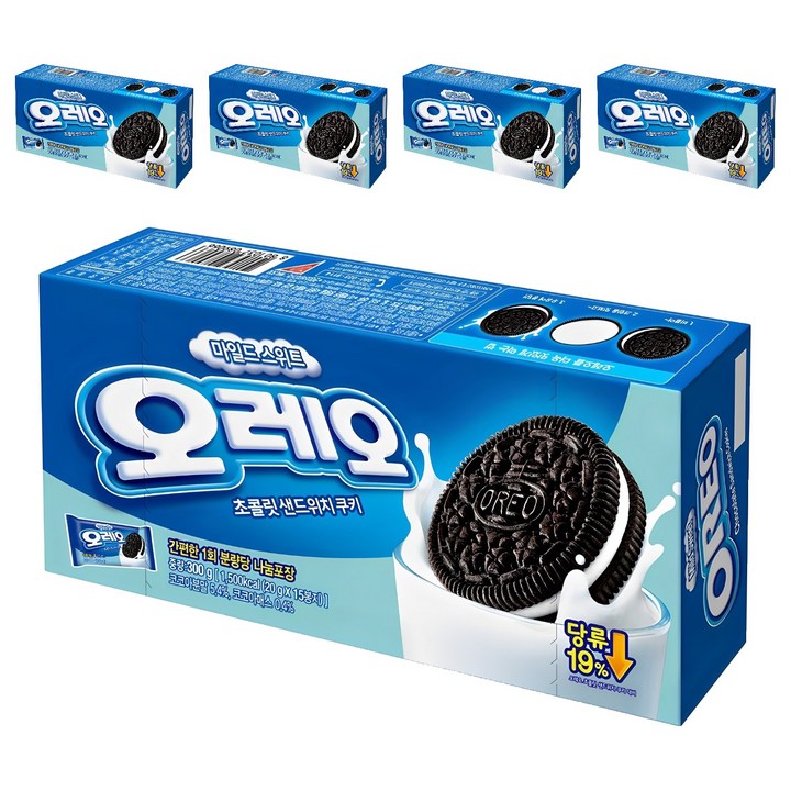 오레오 마일드스위트 초콜릿샌드위치 쿠키, 300g, 5개
