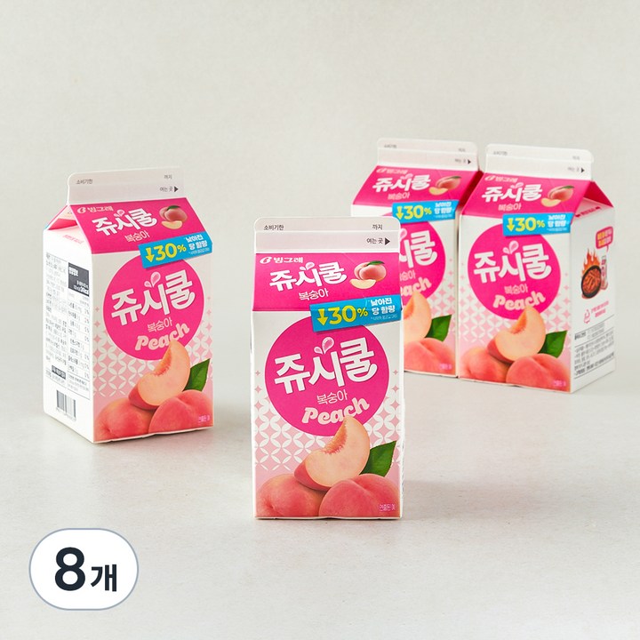 빙그레 쥬시쿨 복숭아, 8개, 450ml