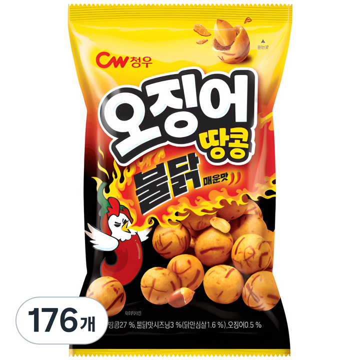 청우식품 오징어땅콩 불닭매운맛, 90g, 176개