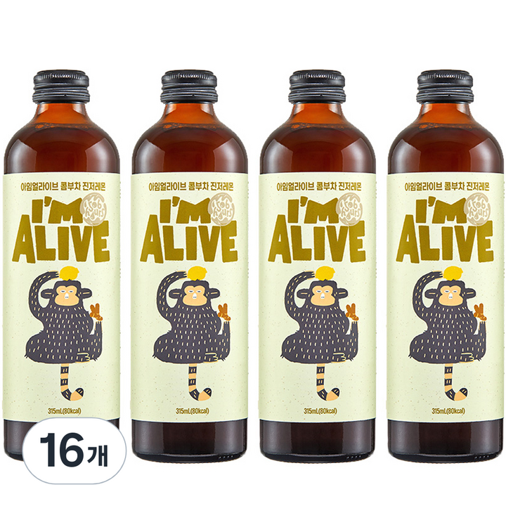 아임얼라이브 유리병 콤부차 진저레몬, 315ml, 16개