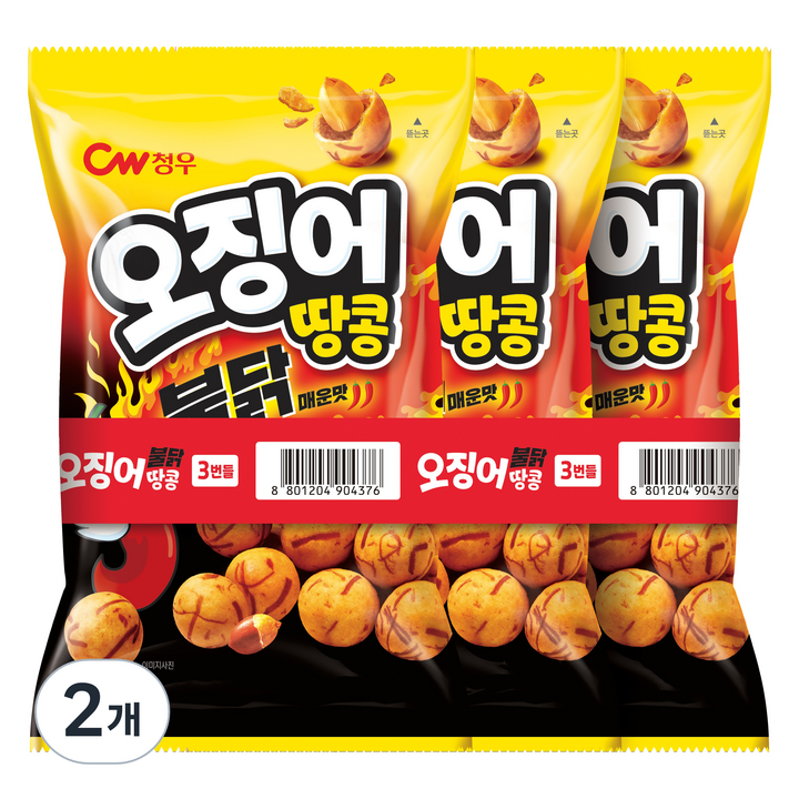 청우식품 오징어땅콩 불닭맛 3p, 270g, 2개