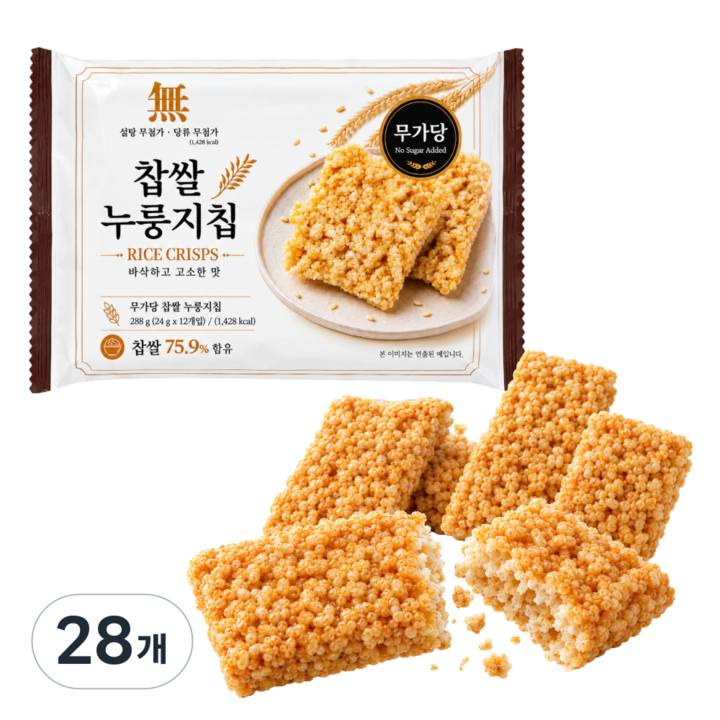 찹쌀 누룽지 쌀과자 무가당 쌀스낵 간식 개별포장 대용량, 28개, 288g