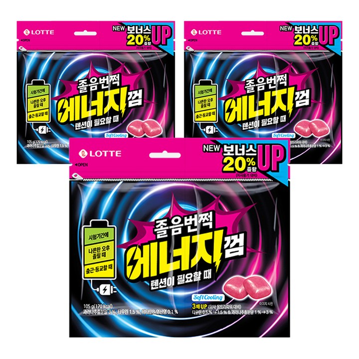 롯데웰푸드 졸음번쩍 에너지껌 리필, 3개, 105g