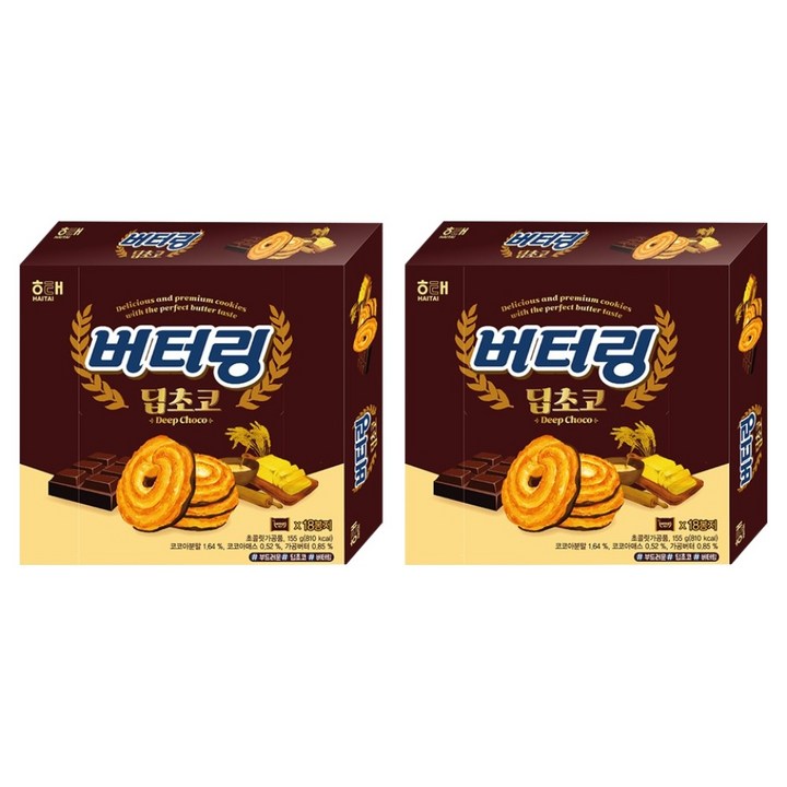 해태제과 버터링 딥초코, 155g, 2개