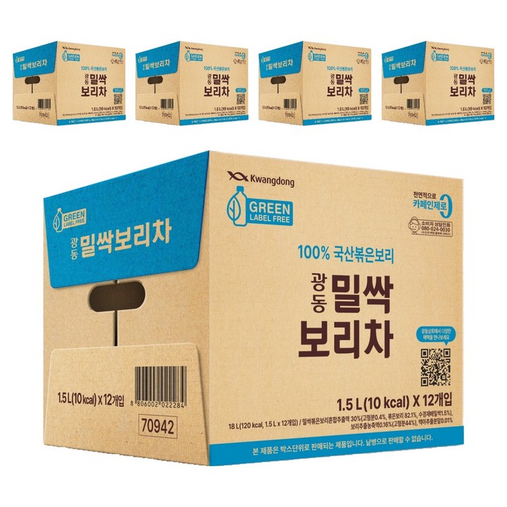 광동제약 밀싹 보리차 그린 무라벨, 1.5L, 60개