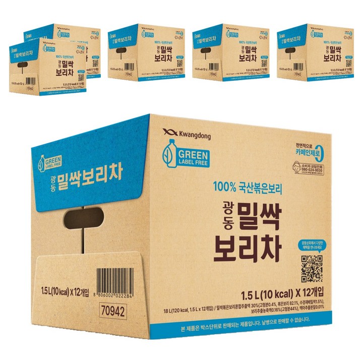 광동제약 밀싹 보리차 그린 무라벨, 1.5L, 72개
