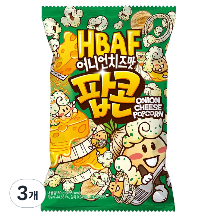 바프 어니언치즈맛 팝콘, 80g, 3개
