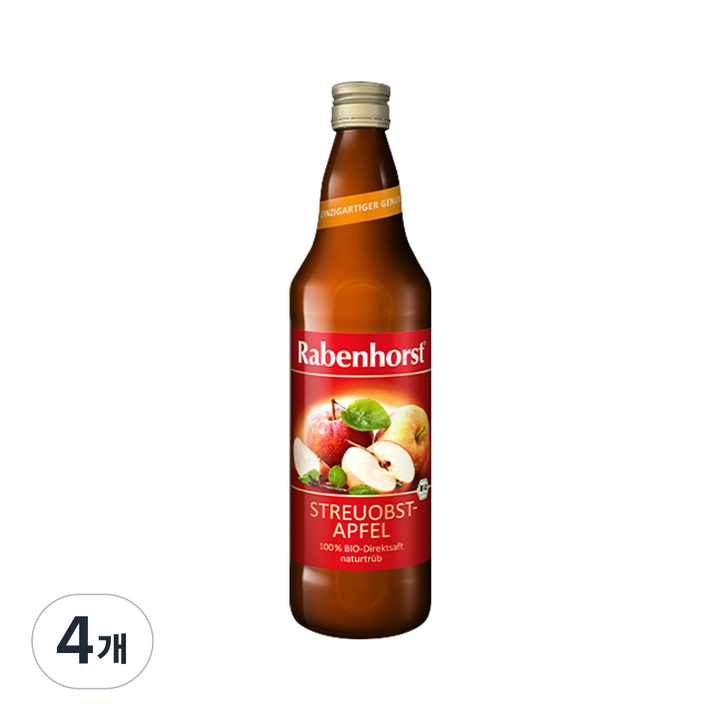 라벤호스트 유기농 사과 100% 압착원액주스, 700ml, 4개